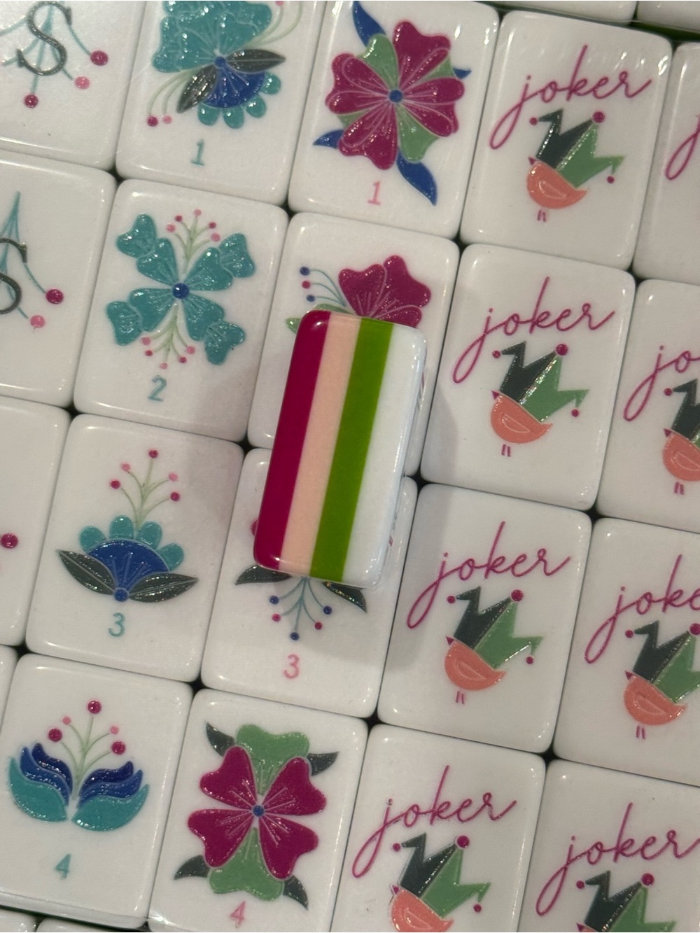 American Mahjong Tile Set - Pink, white, green